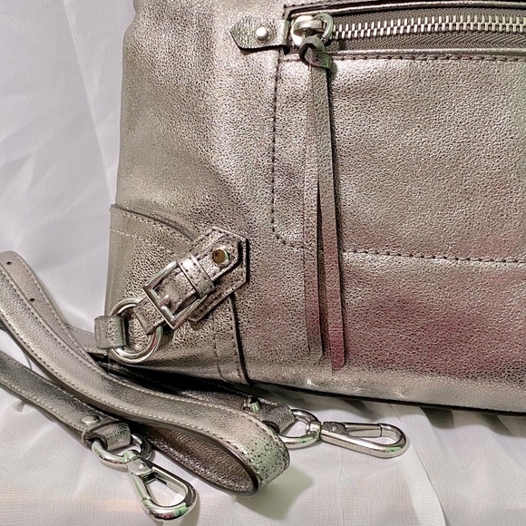 Authentic MICHAEL KORS Fallon Medium Nickel Satchel Leather Handbag - Picture 3 of 17